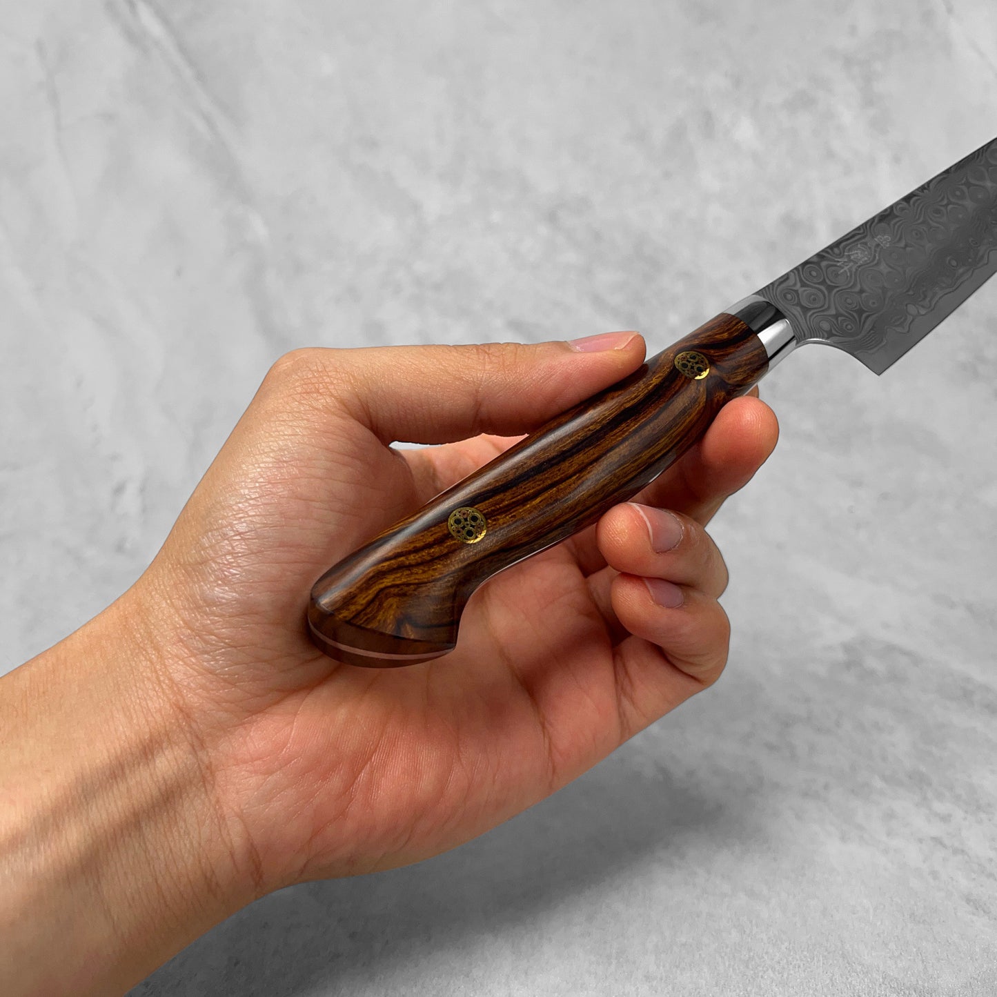 Nigara Hamono Anmon "Raindrop Damascus" SG2 Ironwood Western Petty 150mm