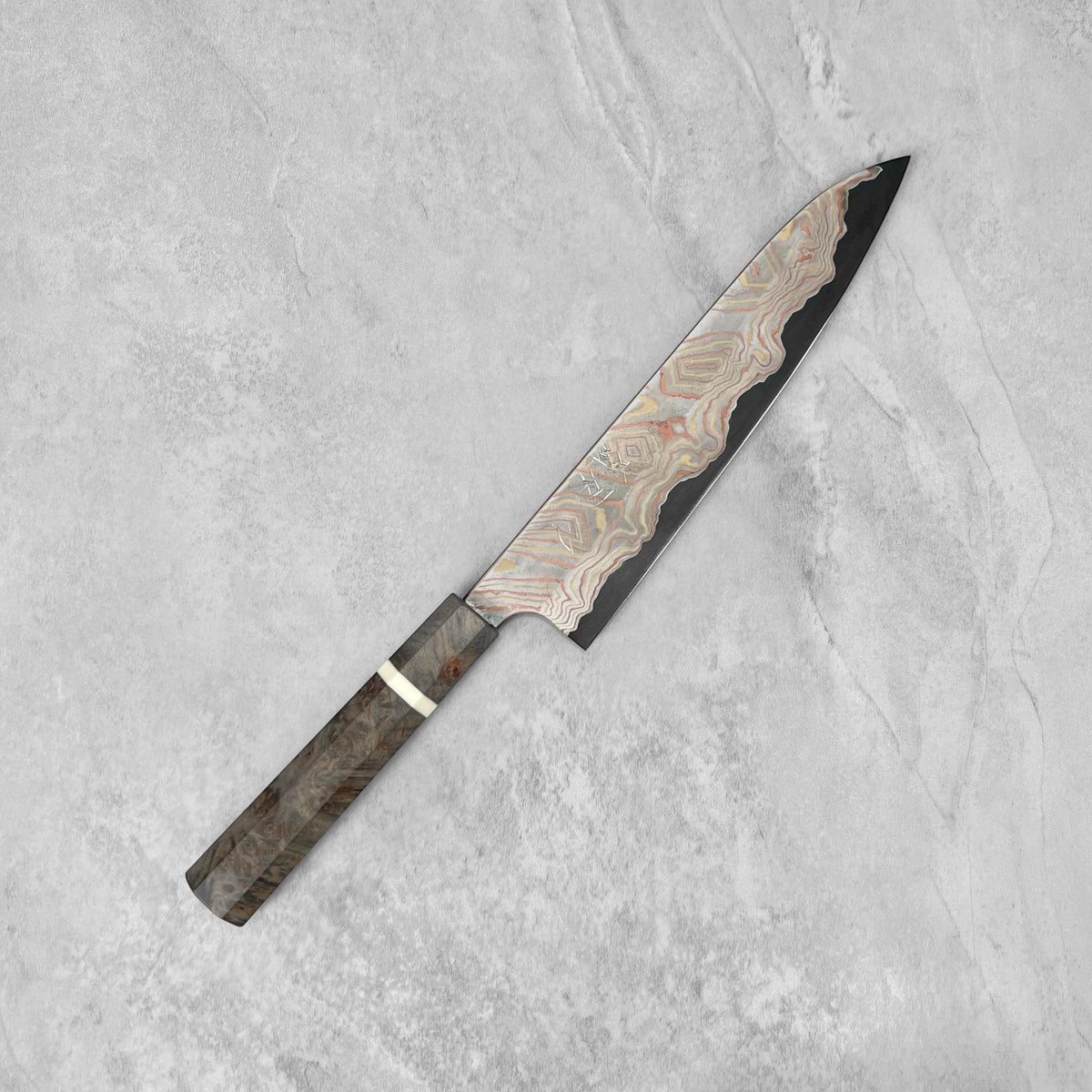 Hatsukokoro Irodori Blue #2 Kurozome Rainbow Damascus Gyuto