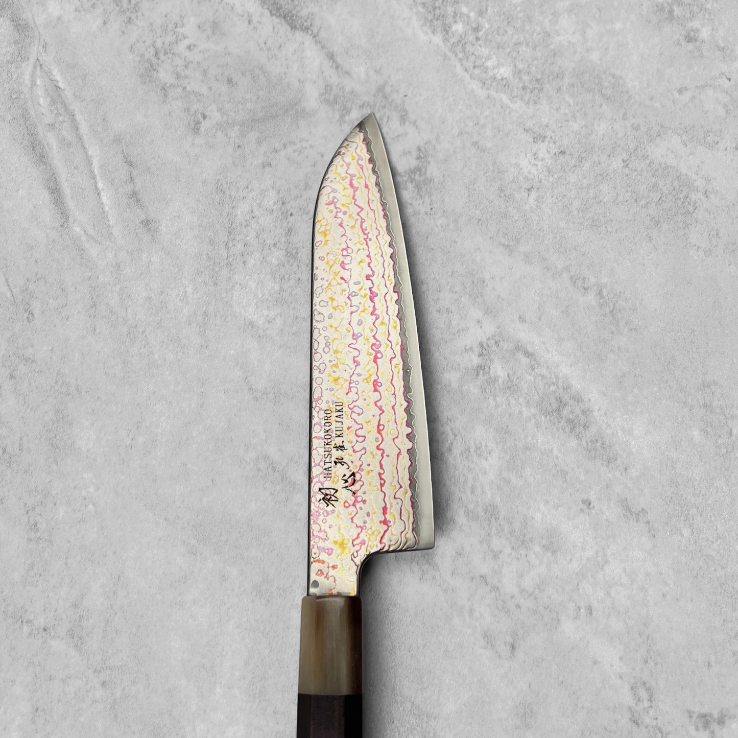 Hatsukokoro Kujaku V-Toku2 Rainbow Damascus Santoku 180mm