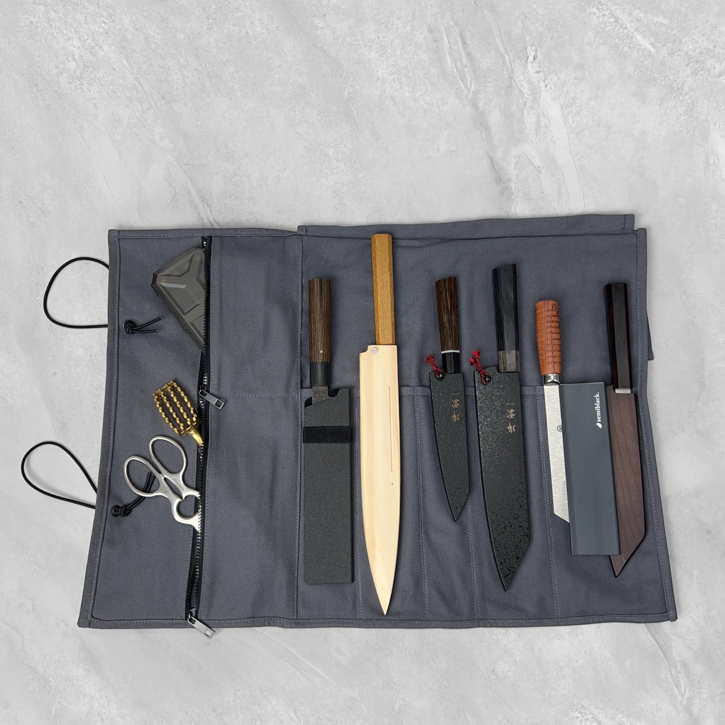 Semiblack 7 Pocket Knife Roll - Slate Grey