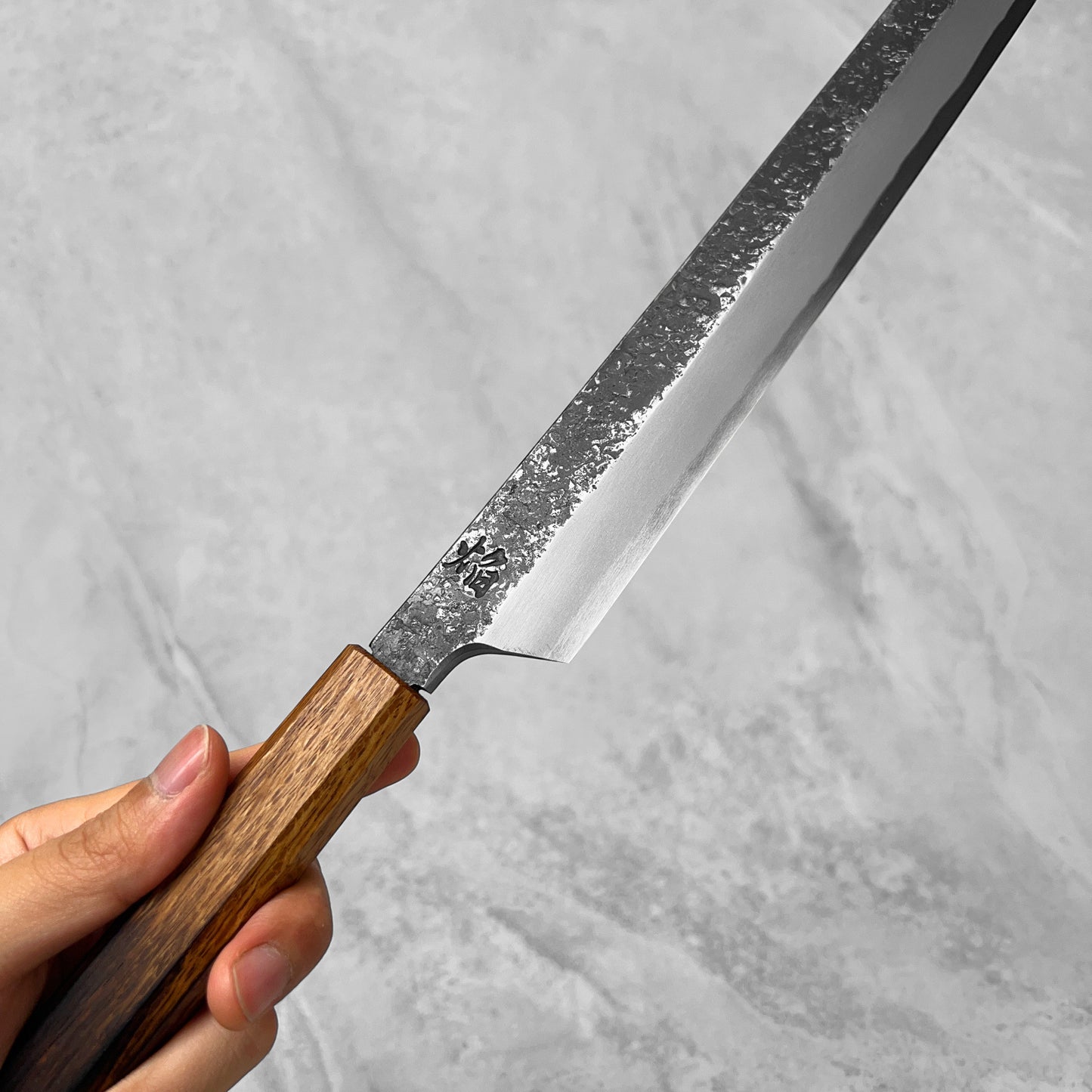 Sakai Takayuki Homura Guren Blue #2 Kurouchi Tsuchime Kengata Yanagiba 300mm (by Itsuo Doi)