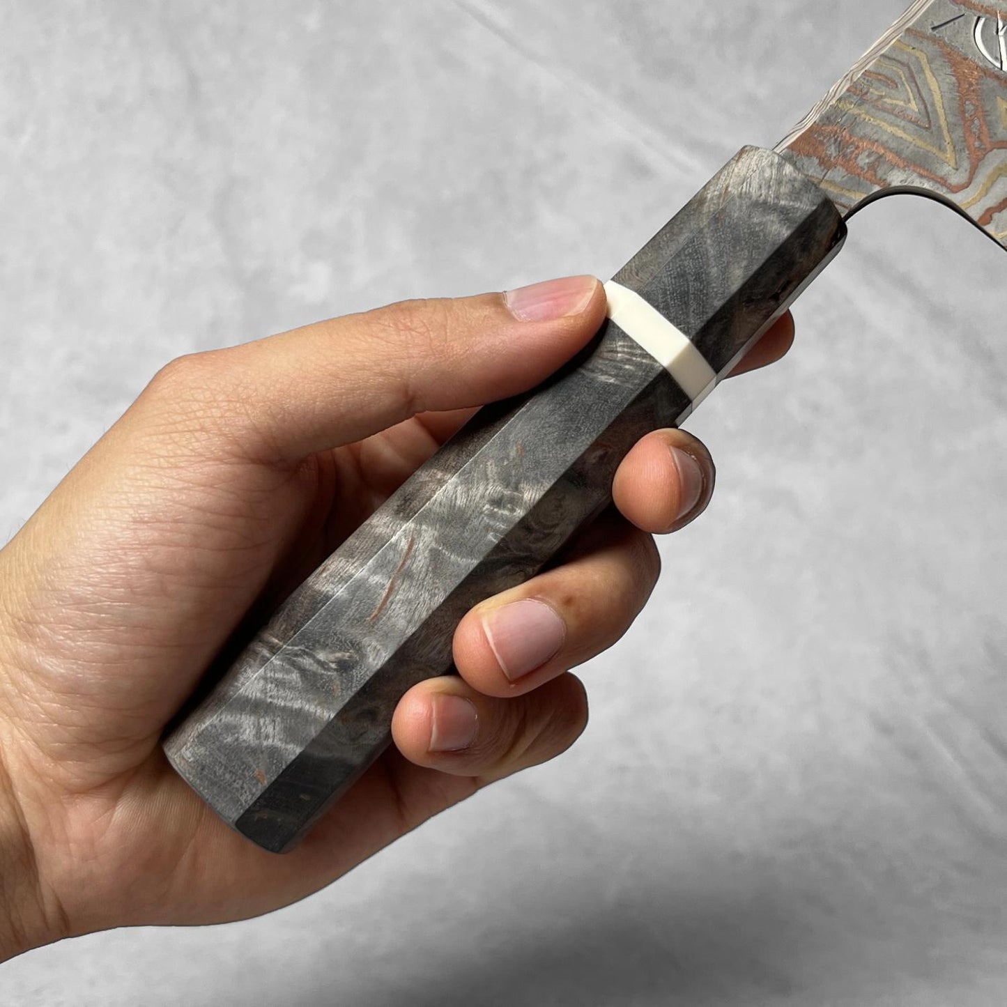 Hatsukokoro Irodori Blue #2 Kurozome Rainbow Damascus Gyuto