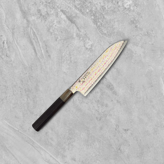 Hatsukokoro Kujaku V-Toku2 Rainbow Damascus Santoku 180mm
