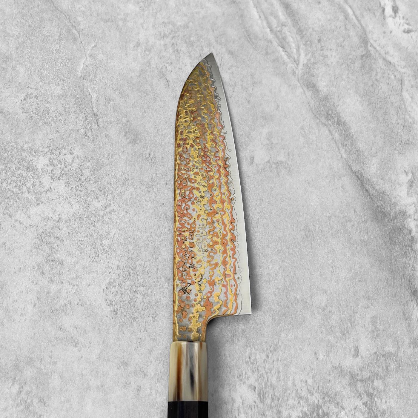 Hatsukokoro Kujaku V-Toku2 Rainbow Damascus Santoku 180mm