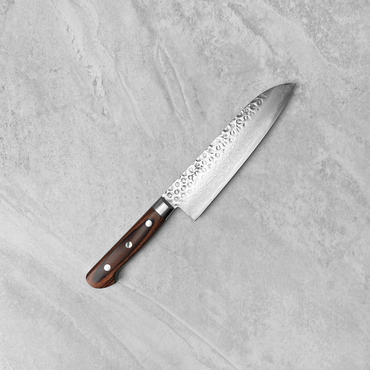 Tsunehisa VG10 Tsuchime Damascus Brown Western Santoku 180mm