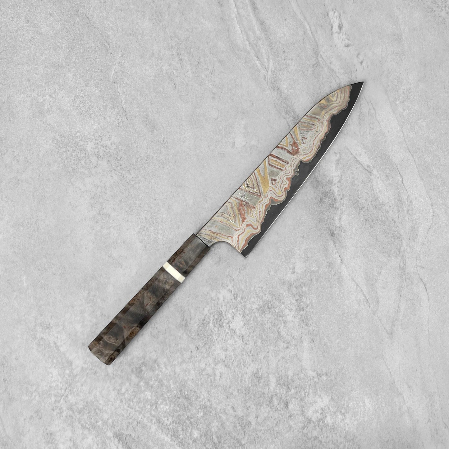 Hatsukokoro Irodori Blue #2 Kurozome Rainbow Damascus Gyuto