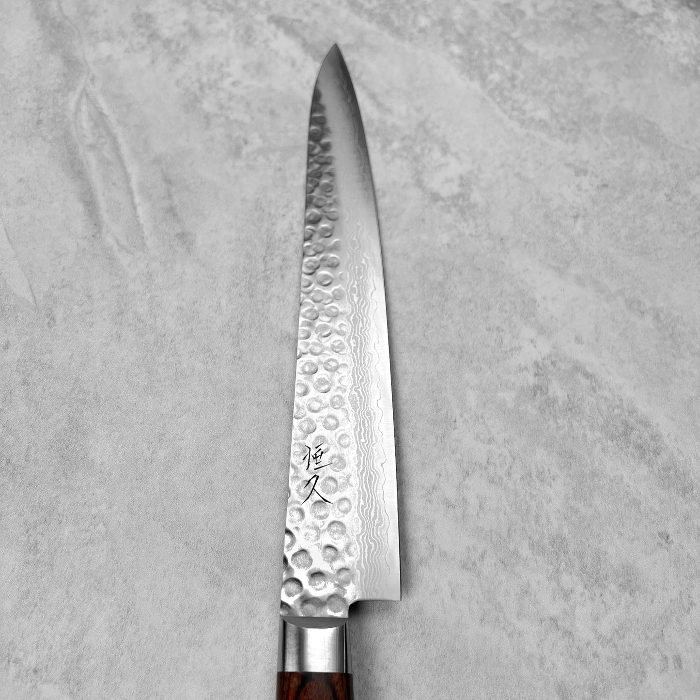 Tsunehisa VG10 Tsuchime Damascus Brown Western Sujihiki 240mm