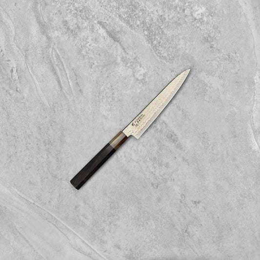 Hatsukokoro Kujaku V-Toku2 Rainbow Damascus Petty 150mm