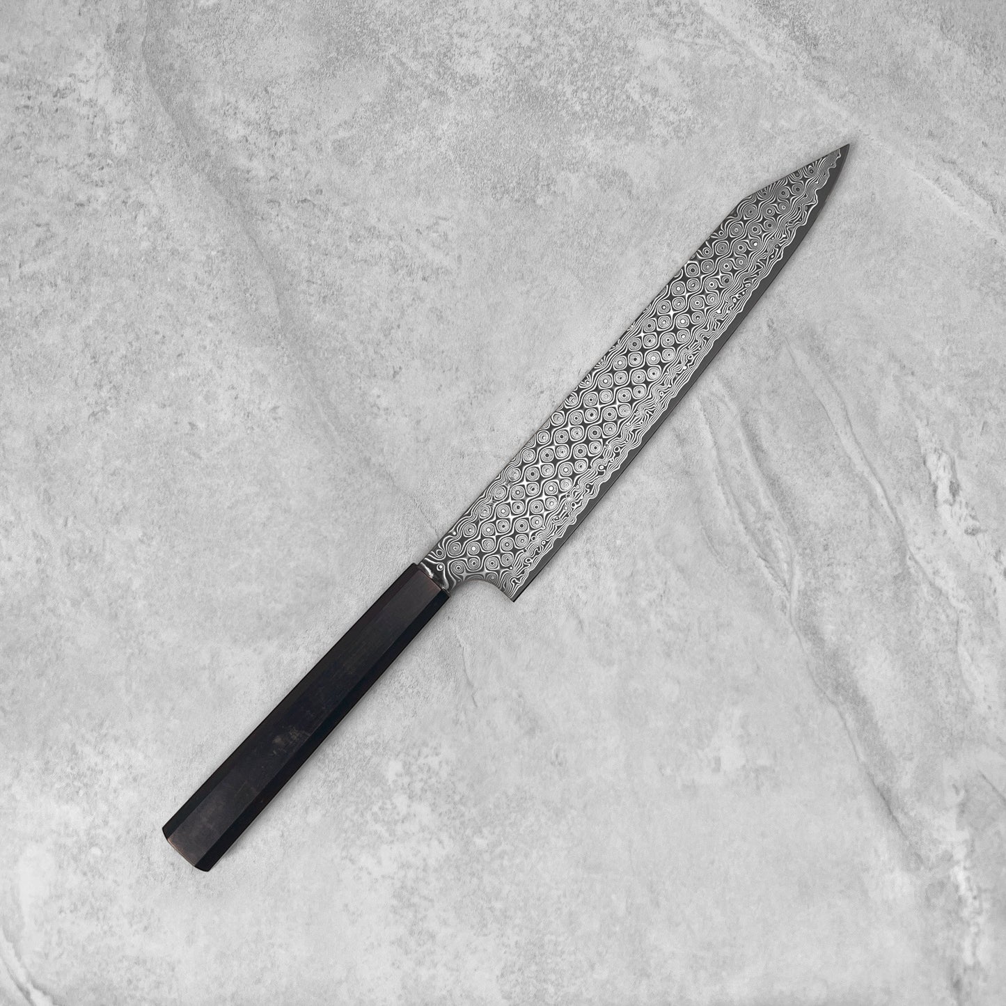 Nigara Hamono Anmon "Raindrop Damascus" SG2 Kiritsuke Sujihiki 255mm