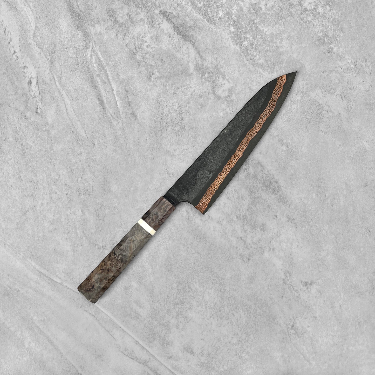 Hatsukokoro Yorokobi SLD Kurouchi Copper Damascus Gyuto