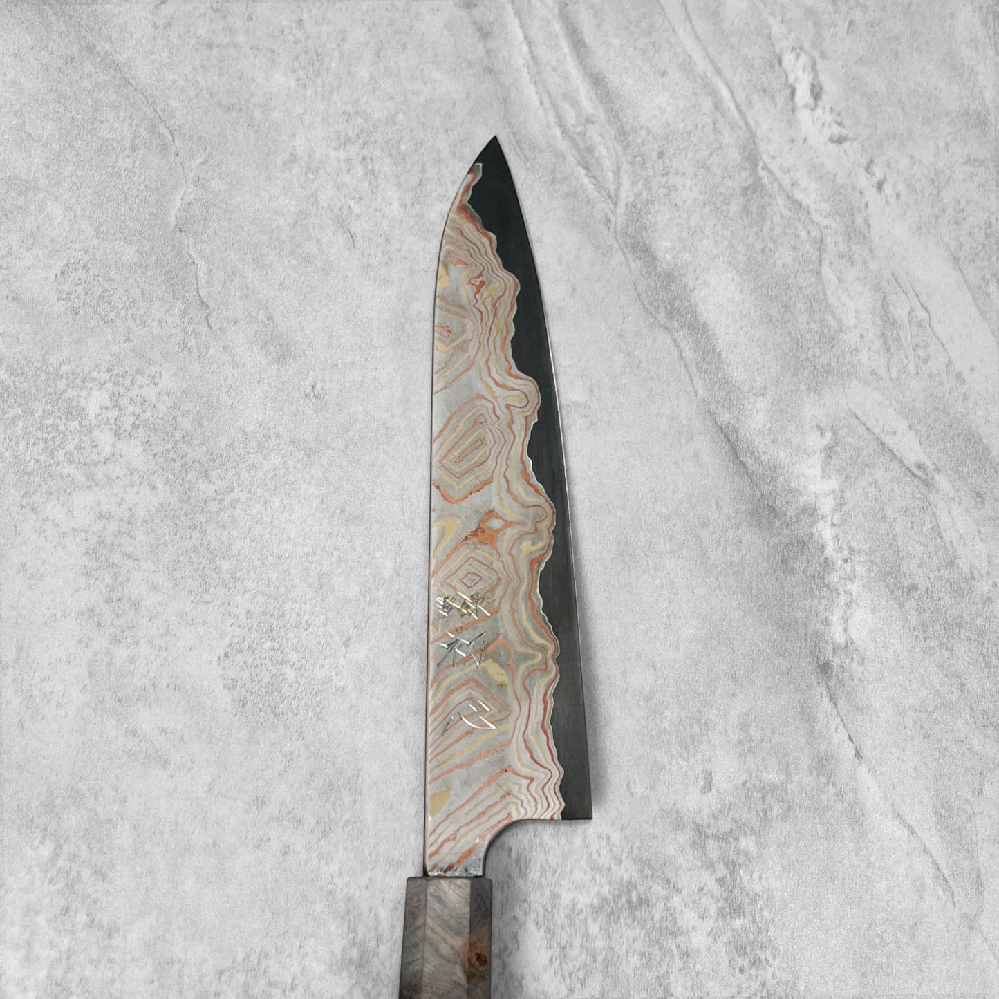 Hatsukokoro Irodori Blue #2 Kurozome Rainbow Damascus Gyuto