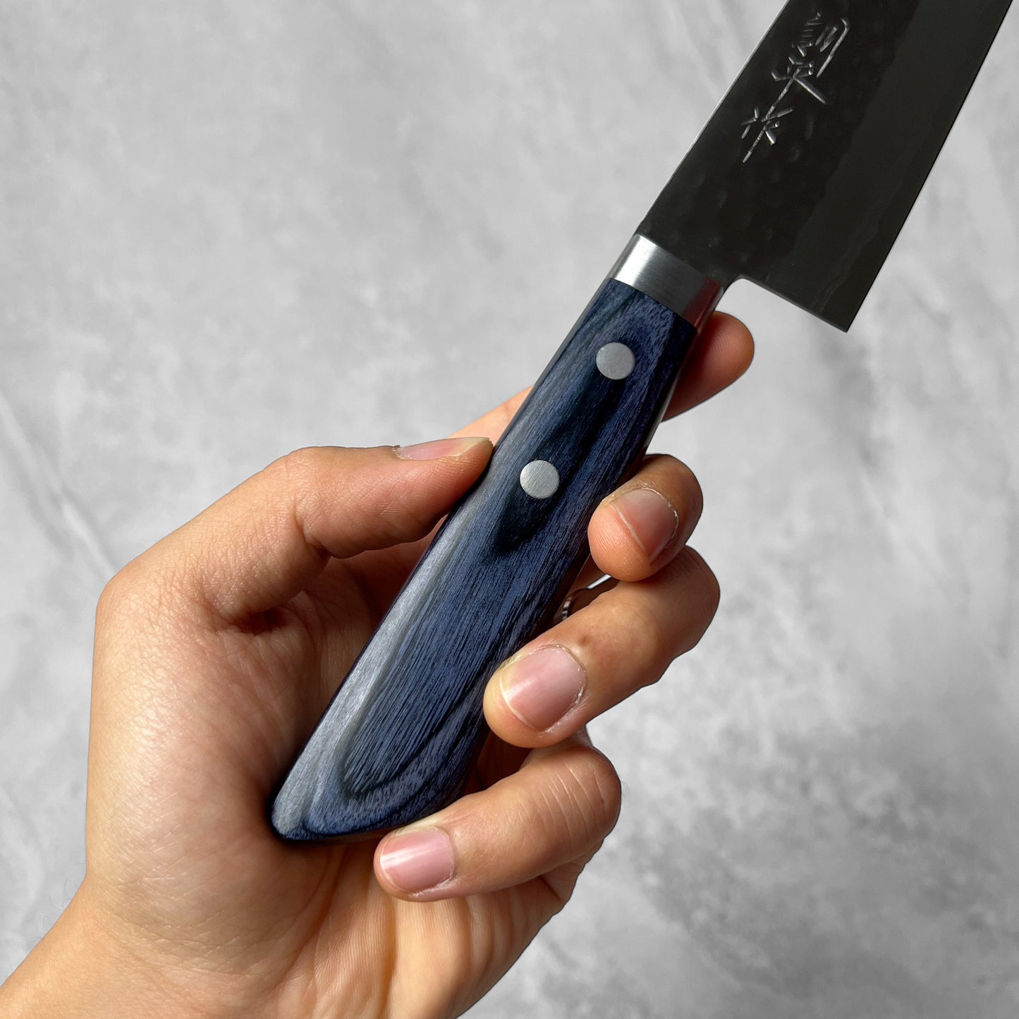 Masutani Kokuryu VG10 Damascus Tsuchime Blue Western Gyuto 180mm