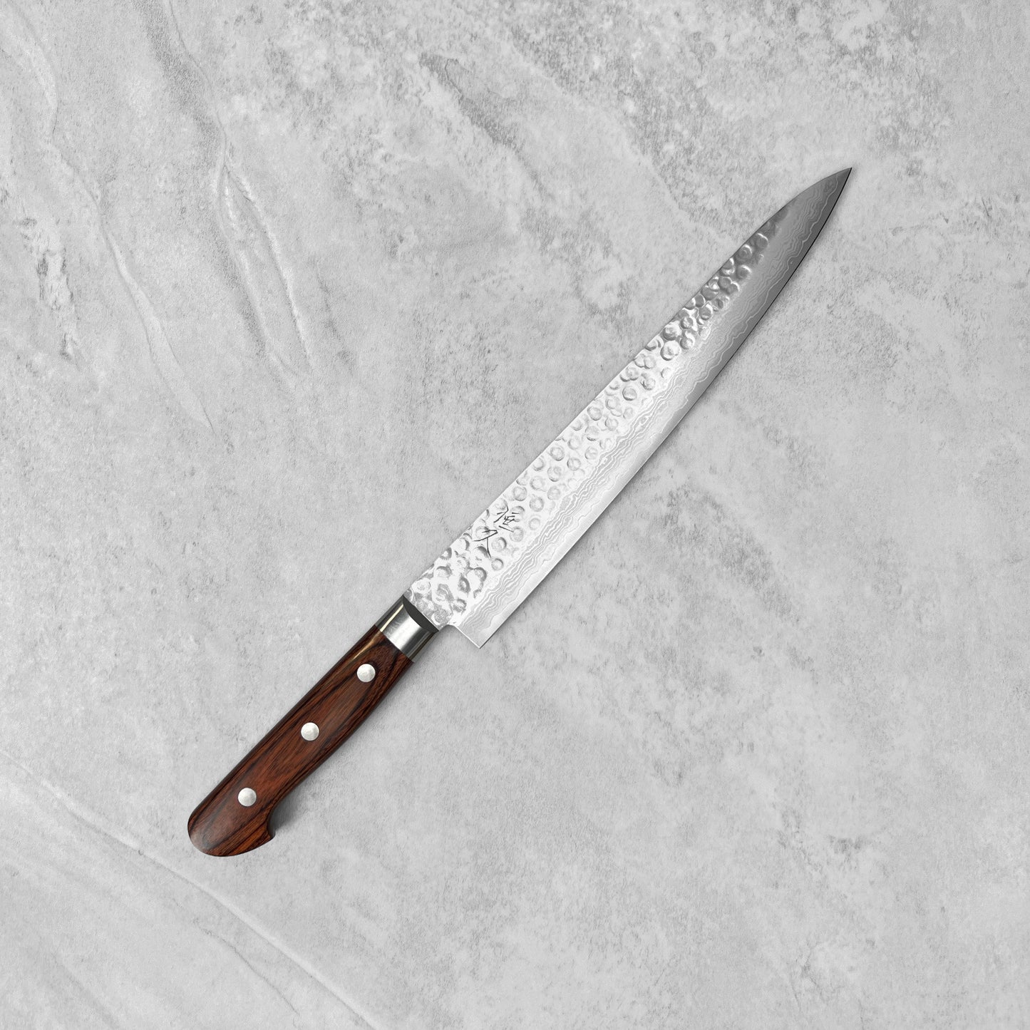 Tsunehisa VG10 Tsuchime Damascus Brown Western Sujihiki 240mm