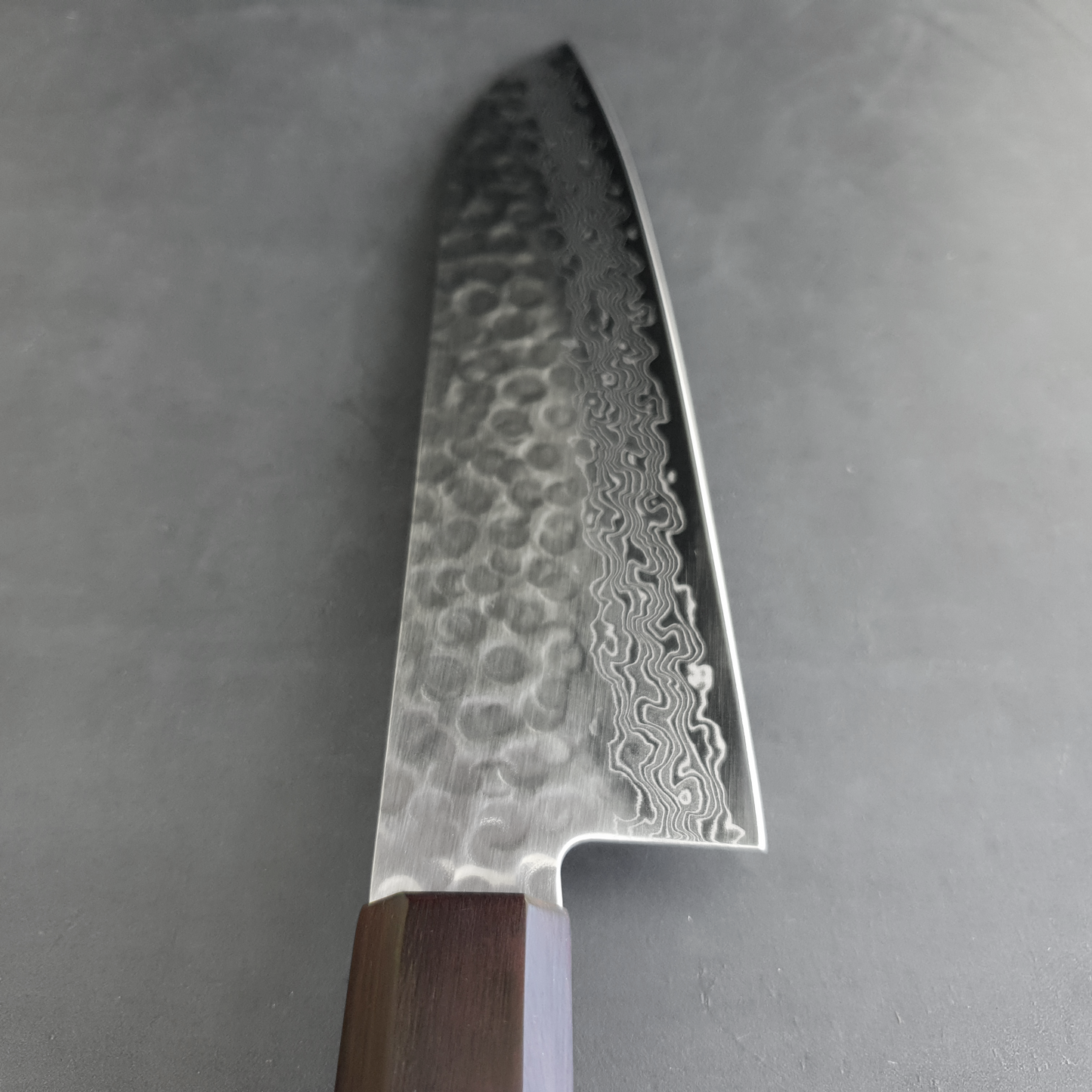 Seki Sandvik 19C27 Santoku 180mm Hammered Damascus Close Up Singapore